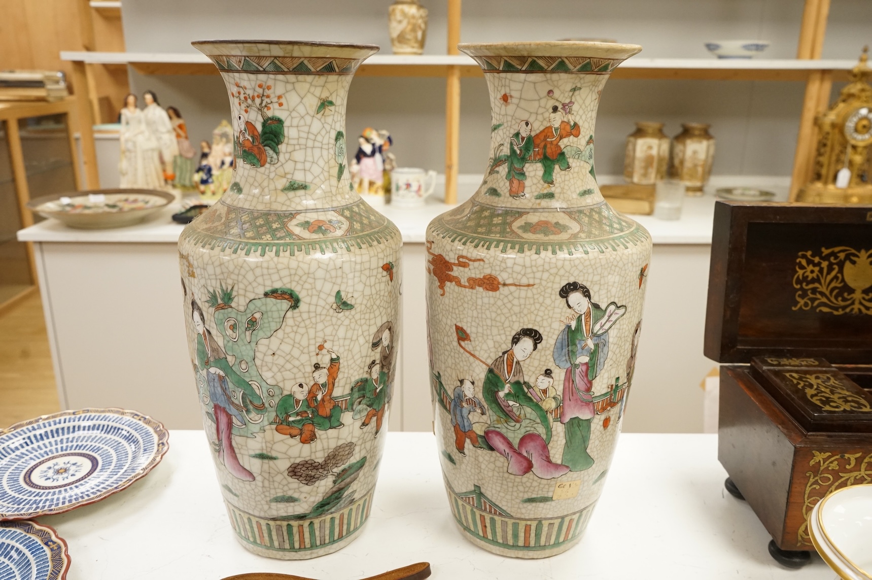 A pair of late 19th century Chinese crackle glaze vases, 45cm